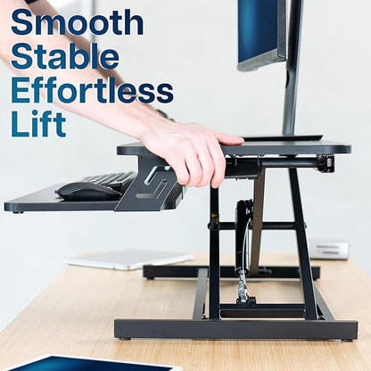 VIVO Height Adjustable 32 inch Stand Up Desk Converter, Quick Sit to Stand Tabletop Dual Monitor Riser Workstation, Black, DESK-V000S