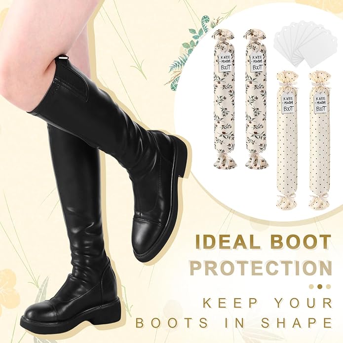2 Pairs Boot Shaper Stands with 8 Labels Cotton Tall Boot Inserts for Closet Organization