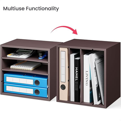 Ballucci 4-Tier Paper Organizer, Desk File Organizer, Stackable Letter Tray, Wood Mail Sorter with Adjustable Storage Shelves, Office Desk Organizer, Dark Brown, Espresso