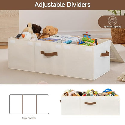 StorageWorks Large Toy Storage Bins with Lids, Collapsible Sturdy Toy Chests, Storage Chests with Dividers for Nursery, Living Room, Playroom, Bedroom, Beige