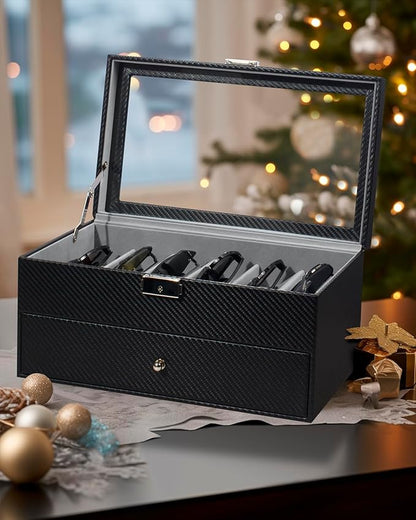 GUKA 2-layer Sunglasses Storage Organizer, 12 Slots Leather Sunglass Box Multiple Pairs Eyeglass Display Case for Women Men, Gift Idea (Black+Grey)