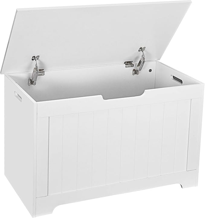 30 inches Kids Wooden Toy Chest Storage Space with 2 Safety Hinge Modern Decorative Toys Bench Box for Playroom Bedroom Living Room (White)