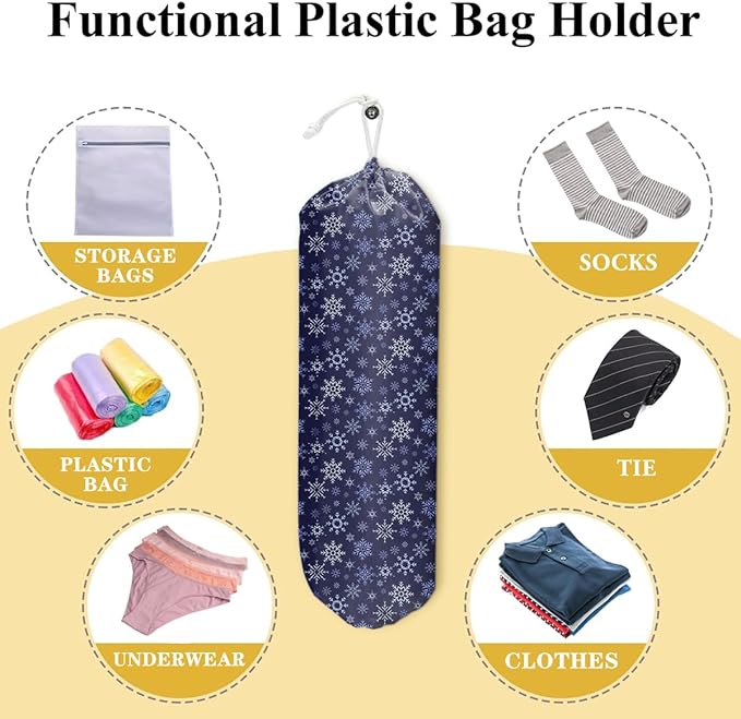 2pcs Blue Plastic Bag Holder Snowflake Grocery Bag Holder and Dispenser Organizer Garbage Shopping Trash Bags Storage for Kitchen Housewarming Gifts for Women Friends Sisters
