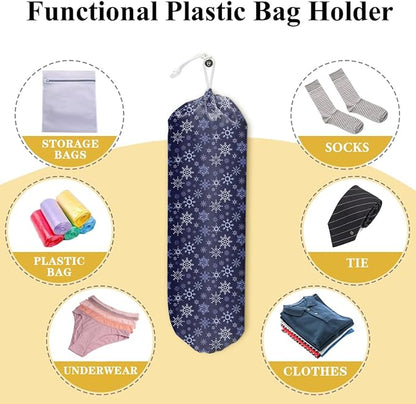 2pcs Blue Plastic Bag Holder Snowflake Grocery Bag Holder and Dispenser Organizer Garbage Shopping Trash Bags Storage for Kitchen Housewarming Gifts for Women Friends Sisters