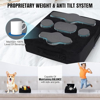STBoo Couch Cup Holder Pillow Tray - Sofa Drink Cup Holder Cozy Buddy | Bed Caddy Organizer for Remote, Snacks Beverage, Phones, Tablet | Use it on Car, Pack, Beach, RV, Boat, Bedroom (Black)