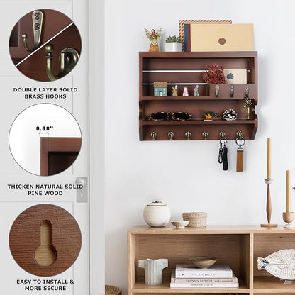 Key Holder for Wall, Mail Organizer Wall Mounted, Luxury Walnut