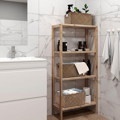 Hipiwe Seagrass Storage Baskets Bin for Shelf Organizing Rectangular Wicker Basket with Handle Handwoven Opened Baskets Bin Decorative Basket Box for Closet Bedroom Organizer