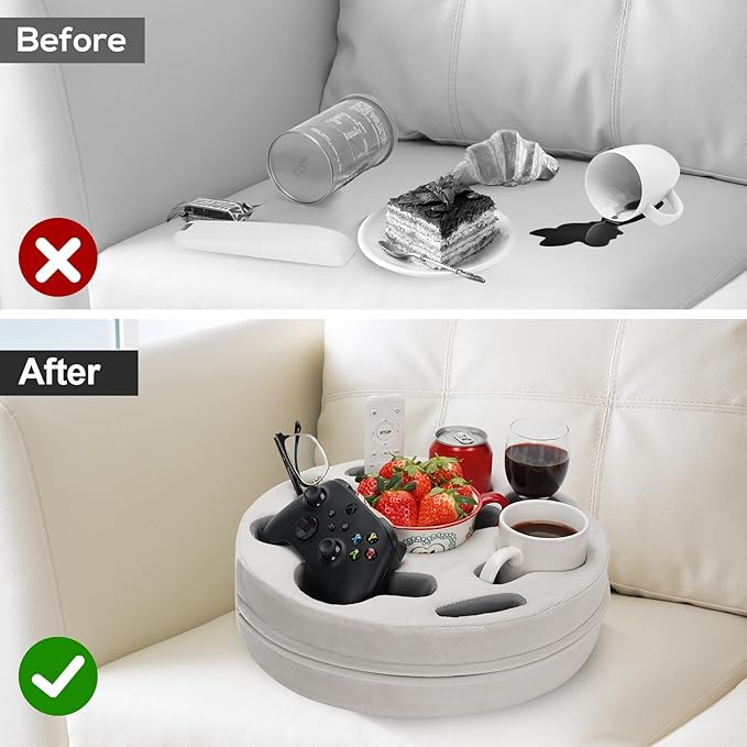 Couch Cup Holder Pillow - Cup Glass Cozy Pillow | Couch Caddy Sofa Bed Buddy Holds Drinks, Snacks, Remote, Phones, Tablet. Keep Drinks Stand and Prevent Spills for Car, Park, Beach, Picnic (Sliver)
