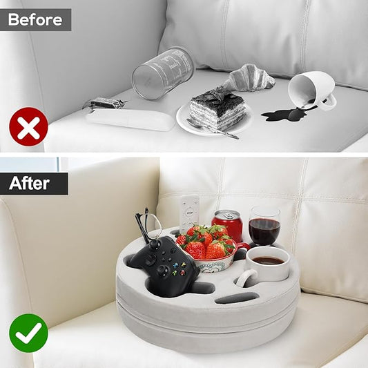 Couch Cup Holder Pillow - Cup Glass Cozy Pillow | Couch Caddy Sofa Bed Buddy Holds Drinks, Snacks, Remote, Phones, Tablet. Keep Drinks Stand and Prevent Spills for Car, Park, Beach, Picnic (Sliver)