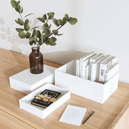 Oversized Buffet Risers, Food Display Stand for Catering Dessert Collectibles Jewelry Figures Show, White Acrylic Cuboid Display Nesting Risers with Hollow Bottoms, Cuboid, 6 Pcs, 10x12x14
