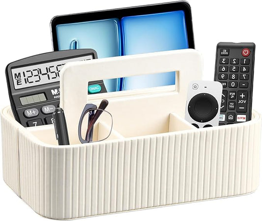 PUSU Multipurpose Leather Craft Caddy Organizer with Handle,Portable Art Supply Storage Organizer for Dorm Classroom Office Teacher Supplies Makeup Bathroom Cleaning Marker TV Remote Control.