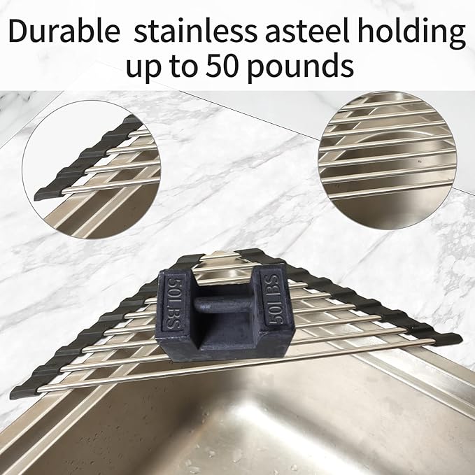 Roll Up Dish Drying Rack and Triangle Dish Drying Rack for Sink,over the Sink Dish Drying Rack , Kitchen Corner Dishes Drainer Mat, Foldable Stainless Steel Corner Sink Rack for Kitchen (Triangle)