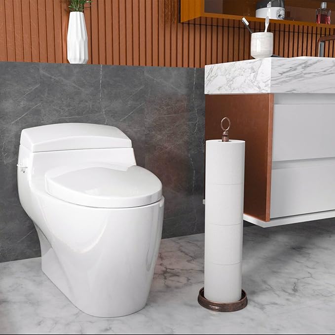 Heavy Weighted Toilet Paper Holder (with Reserve Function) Free Standing Toilet Paper Storage，Spare Toilet Paper Roll Holder Storage Stand for Bathroom Total Height 22.5" ，Oil Rubbed Bronze
