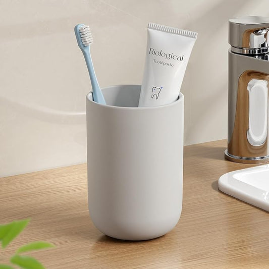 MOPMS Toothbrush Cup 13oz 380ml, Unbreakable Reusable Bathroom Tumbler 1Pc, Non-Slip Plastic Bathroom Cup Toothbrush Holders for Bathroom, Grey