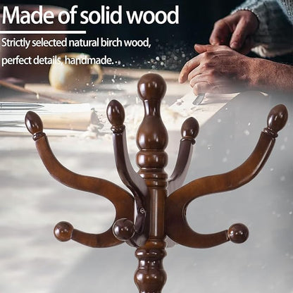 Wood Coat Rack, Heavy Duty Coat Rack Freestanding with 11 Smooth Hooks, Vintage Coat Tree, Clothes Hanger Stand with Stable Disc Base for Entryway, Bedroom (Walnut Brown)