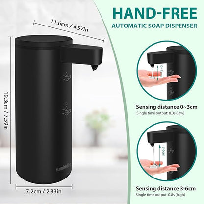 Mamiddle Automatic Soap Dispenser Stainless Steel with Sensor Infrared Soap Dispenser Electric IPX5 Waterproof USB-C Charging Motion Sensor for Kitchen & Bathroom (Black)