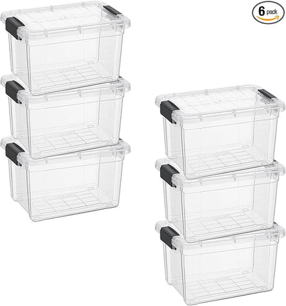 Superio Mini Storage Container Plastic Crayon Box Art Supplies and Sewing Case Stackable Clear Small Organizer for Beads, Stationery, Chalk, and Food, 1.4 Quart, 6 Pack