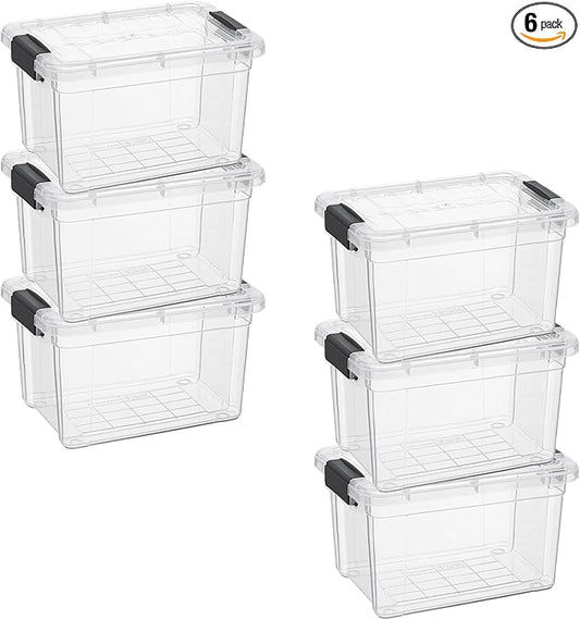 Superio Mini Storage Container Plastic Crayon Box Art Supplies and Sewing Case Stackable Clear Small Organizer for Beads, Stationery, Chalk, and Food, 1.4 Quart, 6 Pack
