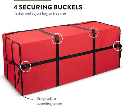 ZOBER Wide Christmas Tree Storage Bag - Maximum Accessibility - Fits 7.5 Ft Trees - 600D Oxford Fabric Christmas Tree Bag For Storage Box For Xmas - Strong, Durable Straps & Handles - Card Slot - Red