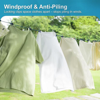 2 Pack Camping Portable Clothesline for Travel with 12 Clips, Blue Windproof Retractable Clothesline Kit for Camping, Home, Cruise, Hotel