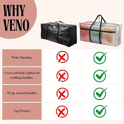 VENO 4 Pack Extra Large Moving Bags, Heavy Duty Storage, Moving Boxes, Large Storage Bins with Lids Alternative for College, Christmas Tree, Packing Supplies Essentials (Clear, 4 Pack)