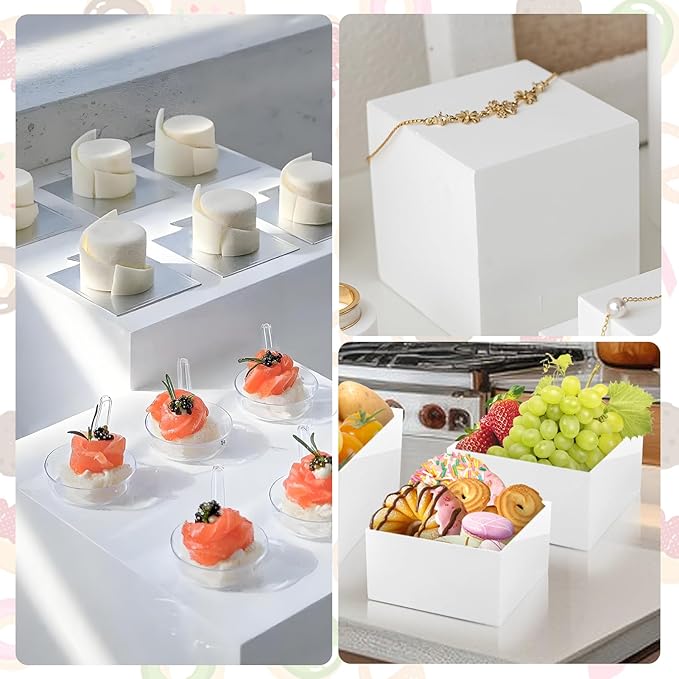 Acrylic Buffet Food Risers, 8 Pcs White Dessert Table Display Set for Catering and Event Setup, Sturdy Acrylic Display Stands for Food, Desserts, Jewelry and Decor, Includes Sizes 5", 6", 7", 8", 9", 10", 11", 11.8"