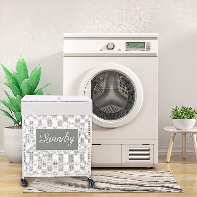 Mxfurhawa Laundry Basket, Heavy Duty Cotton Liner Laundry Storage Hamper with Handles, Collapsible Clothes Wire Basket Organizer Laundry Bag (89WE-H)