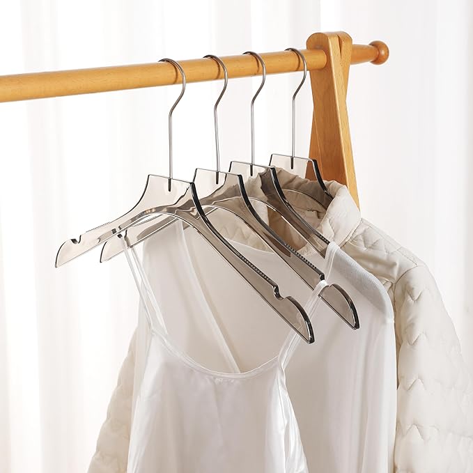 ShgHzz Clear Hangers 10 Pack, Crystal Clear Luxury Non-Slip Hangers for Suits, Coats, Dresses, Heavy Duty Thin Design Saves Closet Space Smoky Gray