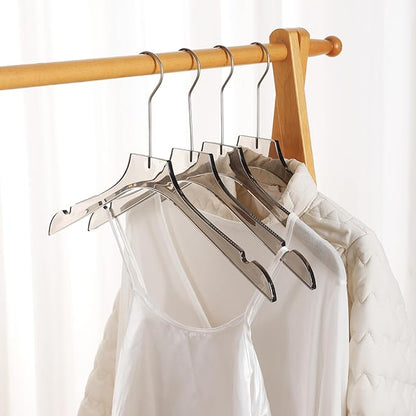 ShgHzz Clear Hangers 10 Pack, Crystal Clear Luxury Non-Slip Hangers for Suits, Coats, Dresses, Heavy Duty Thin Design Saves Closet Space Smoky Gray