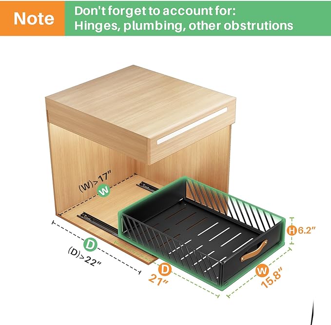 Pull out Cabinet Organizer Fixed with Adhesive Nano Film,Heavy Duty Slide out Pantry Shelves Drawer Storage,Sliding Mesh Cabinet Basket with Handle for Kitchen, Bathroom,Home, 15.8"W X 21"D X6.2"H