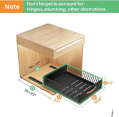 Pull out Cabinet Organizer Fixed with Adhesive Nano Film,Heavy Duty Slide out Pantry Shelves Drawer Storage,Sliding Mesh Cabinet Basket with Handle for Kitchen, Bathroom,Home, 15.8"W X 21"D X6.2"H