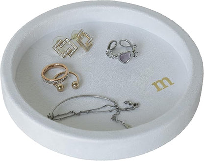 COLLECTIVE HOME - Velvet Jewelry Tray, 6" Monogrammed Jewelry Dish, Smooth Velour Display Dish for Rings, Earrings, Necklaces, Makeup, Personalized Gifts for Women (White-m)