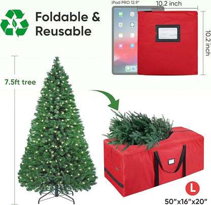 BALEINE 7.5 ft Christmas Tree Storage Bag, Heavy Duty 900D Oxford Fabric with Reinforced Handles and Dual Zippers Wide Opening, Extra Large Storage Container for Trees and Decorations (Red)