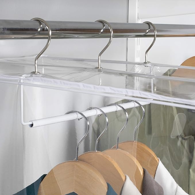 Garment Bag - Clear Hanging Closet Organizer - Durable Zippered Cover with Rod Protects Dresses, Suits, and Jackets from Dust and Moist- Top Metal Frame to Keep All Your Stuff in Shape- 54" x 20" x 15