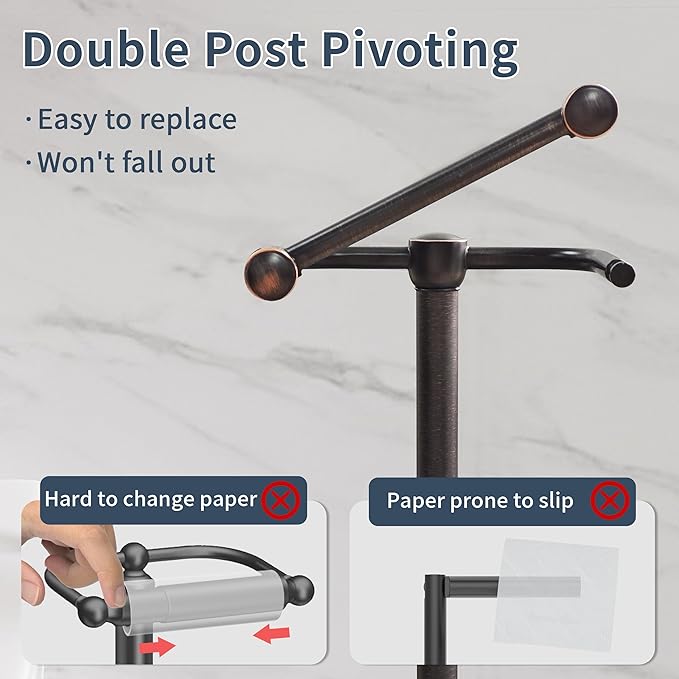 Toilet Paper Holder Stand, Post Pivoting Design Free Standing Toilet Paper Holder with Storage for 4 Rolls, 304 Stainless Steel Tissue Holder with Reserve, Heavy-Duty Base (Oil Rubbed Bronze)