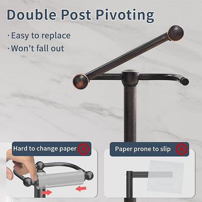 Toilet Paper Holder Stand, Post Pivoting Design Free Standing Toilet Paper Holder with Storage for 4 Rolls, 304 Stainless Steel Tissue Holder with Reserve, Heavy-Duty Base (Oil Rubbed Bronze)