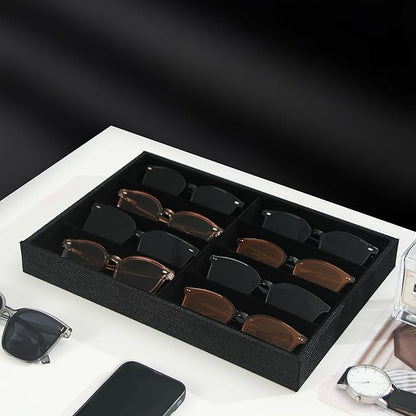 Julysky Sunglass Organizer Tray,8 Grids Watch Holder Display Jewelry Tray for Drawer, Jewelry Display Organizer Tray Box for Men （Black