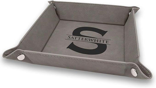Engraved Genuine PU Leather Valet Tray, Krazy Case Tray For Men, Valet and key holder For Women Jewelry Organizer, Catchall holder For Men