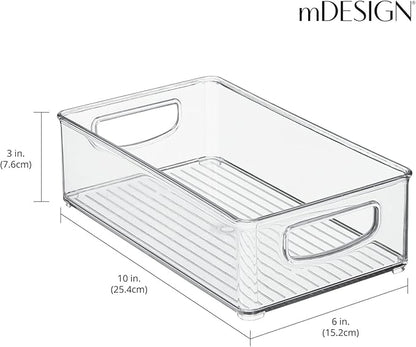 mDesign Small Plastic Kitchen Storage Container Bin with Handles - Organization in Pantry, Refrigerator or Freezer - Food Organizer for Fruit, Yogurt, Squeeze Pouches, Ligne Collection, 8 Pack, Clear