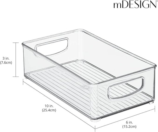 mDesign Small Plastic Kitchen Storage Container Bin with Handles - Organization in Pantry, Refrigerator or Freezer - Food Organizer for Fruit, Yogurt, Squeeze Pouches, Ligne Collection, 8 Pack, Clear