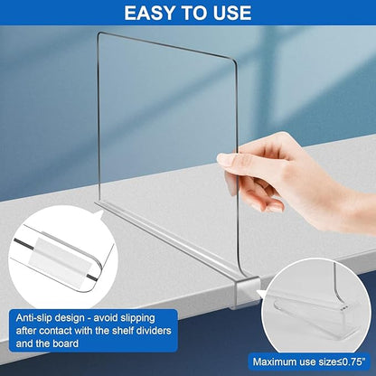 12 Inches Tall [Extra Tall Version] Shelf Dividers for Closet Organization and Storage, 8 Pack Purse Organizer for Closet Acrylic Bookshelf for Organization, Perfect for Sweater Shirts Handbags