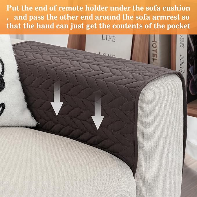 HADEEONG Sofa Armrest Organizer Arm Chair Caddy for Recliner, Remote Control Holder for Recliner, Non-Slip Armchair Caddy with 6 Pockets Storage for Magazine, Chocolate