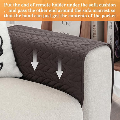 HADEEONG Sofa Armrest Organizer Arm Chair Caddy for Recliner, Remote Control Holder for Recliner, Non-Slip Armchair Caddy with 6 Pockets Storage for Magazine, Chocolate