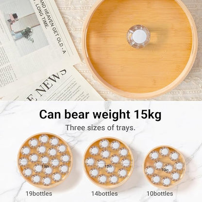 13in Bamboo Lazy Susan Pantry Turntable Organizer and Storage with Tall Side Anti Fall for Countertop and Spice Organization for Table Top Round Seasoning Condiment Tray for Kitchen (Bamboo-2, 13in)