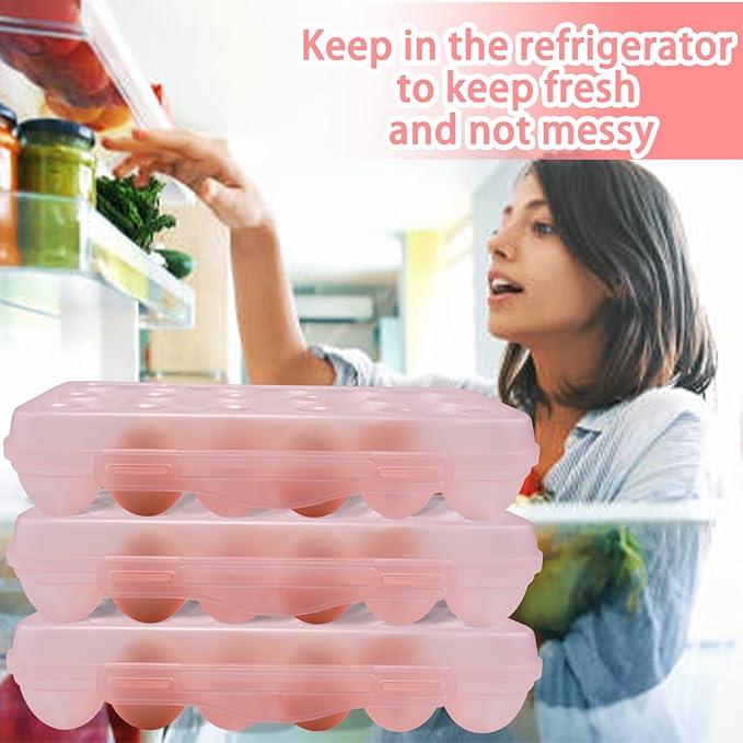 Portable Plastic Egg Storage Box, 18 Tray Shockproof Egg Protector Tray, Folding Eggs Holder Carrier, Eggs Slot Tray Holder Box, for Outdoor Camping Picnic BBQ Hiking(Pink)