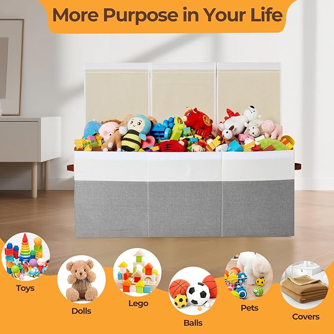 Extra Large Toy Box,150L Foldable Sturdy Toy Storage with Lid, 40"x14"x16" Kids Storage Organizer, Toy Chest for Boys&Girls,for Nursery,Bedroom,Playroom,Living Room,Large Capacity Toybox(Grey)