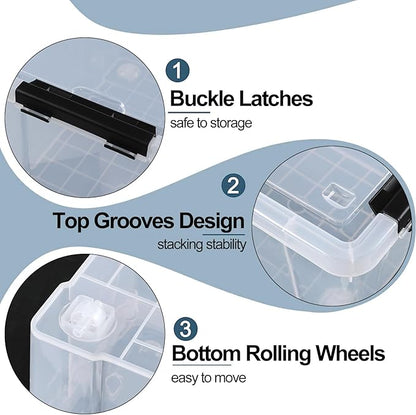 Aninhao 4-Pack 22 Quart Plastic Storage Bins with Wheels, Latching Storage Box Bin, Clear