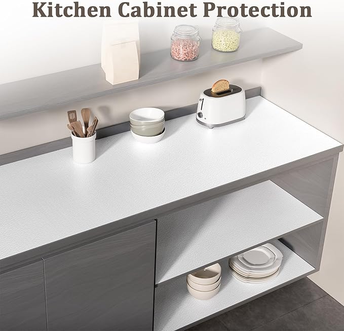 Shelf Liner for Kitchen Cabinets 12" x 360" Non-Adhesive Non-Slip Drawer Liners for Dresser, Waterproof Washable Paper, Durable Protector Mat for Pantry Shelves Cupboards, White