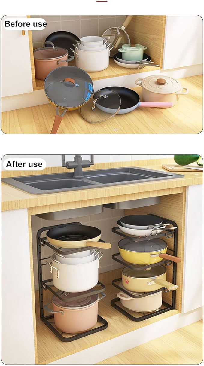 Miskall Pot Rack Organizers, 4 Tiers Pots and Pans Organizer for Kitchen Organization & Storage, Pan Rack for Kitchen, Lid Organizer for Pots and Pans