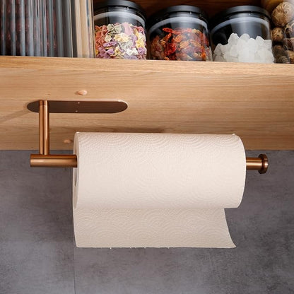 Under Cabinet Paper Towel Holder - Wall Mount Paper Towel Roll Holder Adhesive, Rose Gold SUS304 Stainless Steel Towel Paper Holder for Kitchen, Bathroom, Cabinets